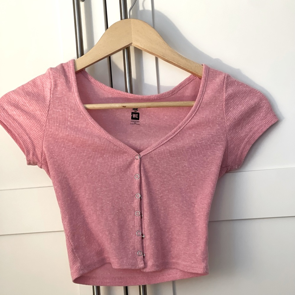 Pink button up crop top